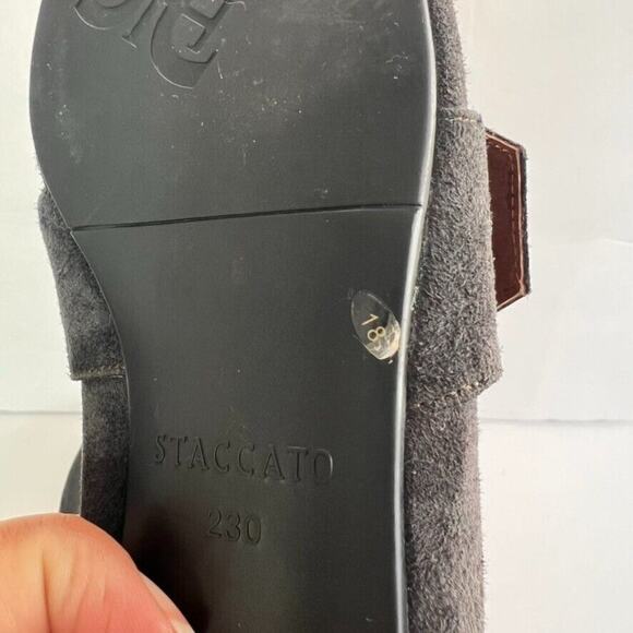 Staccato Smoking Slipper Shoe Women 230 US 6 Gray Suede Buckle Gold Buckle - Picture 11 of 12